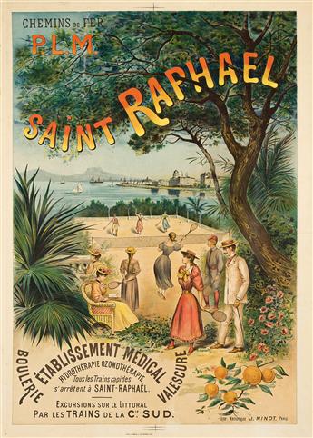 DESIGNER UNKNOWN. P.L.M. SAINT RAPHAEL. Circa 1890s. 42½x30½ inches, 108x77½ cm. J. Minot, Paris.                                                